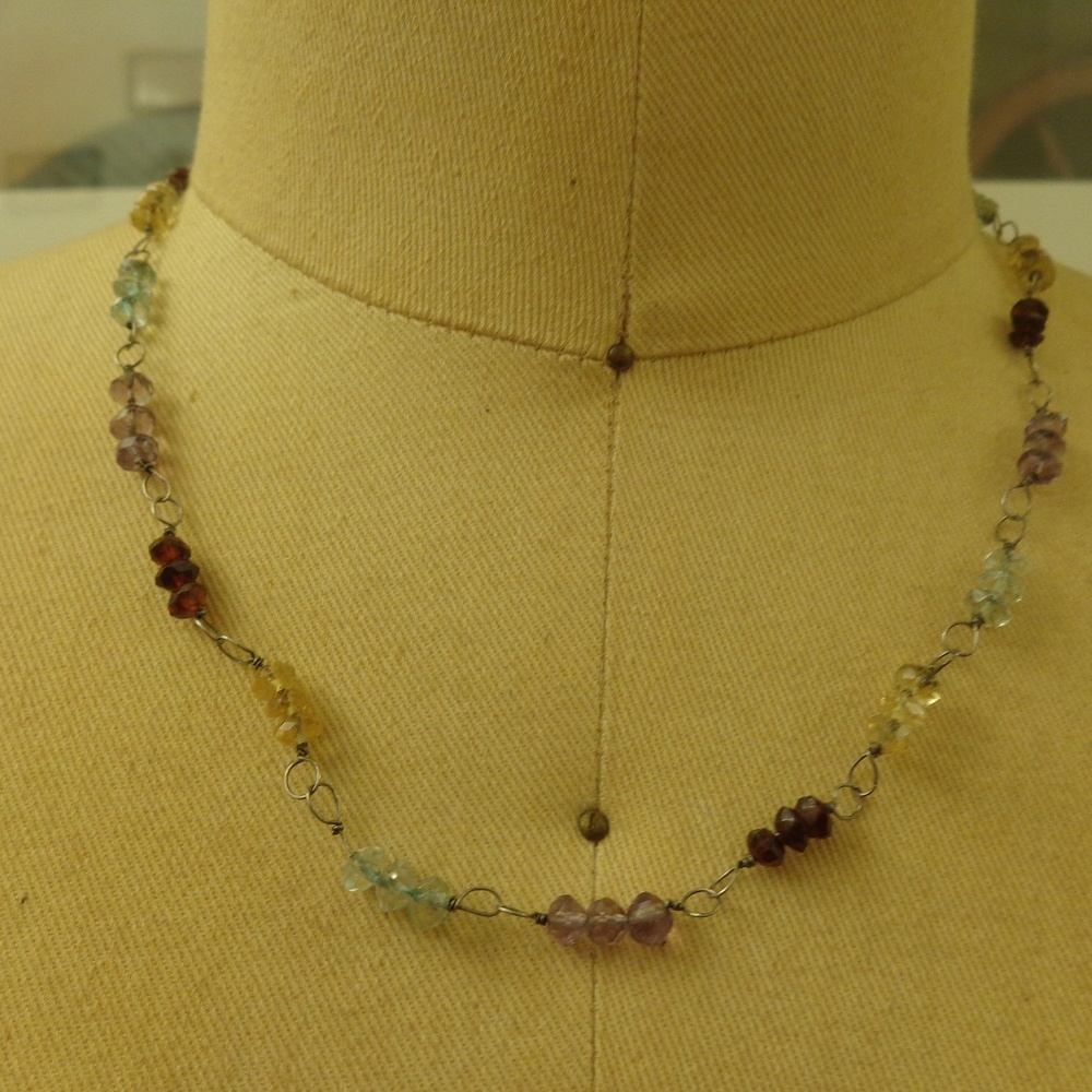 Vintage 90's Multi Colored Crystal Chain Necklace
